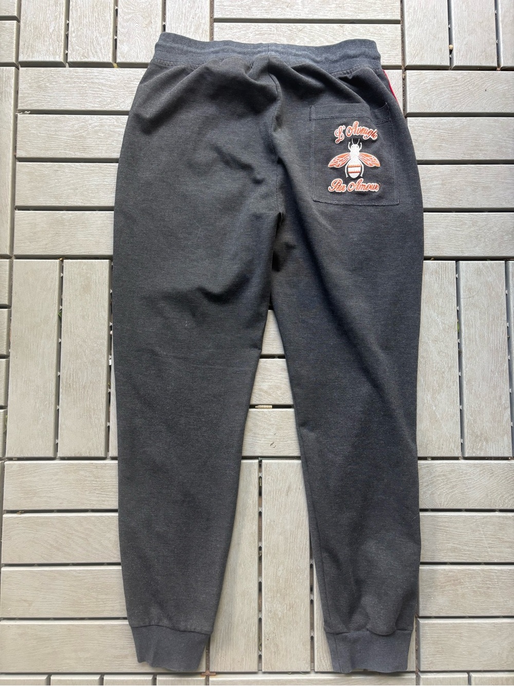 Gucci Black Sweatpants with Pink & Cream Bee Patch